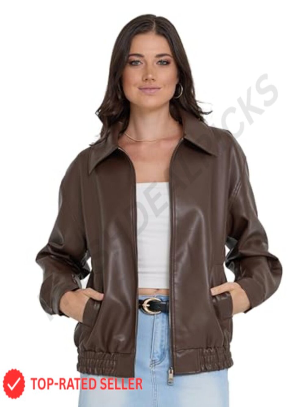 Faux Leather Bomber Motorcycle Jacket Zip Up Long Sleeve Women's Outerwear